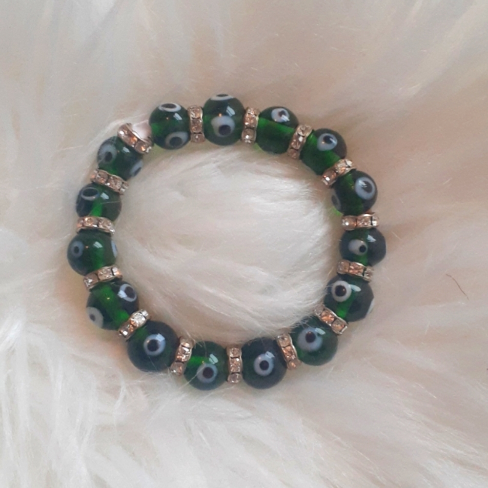 Green Evil Eye Glass Beaded Bracelet